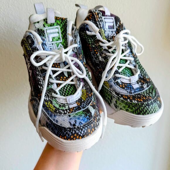 Fila Disruptor 2 Rainbow Multicolor Snakeskin Print Leather Sneakers size US 6 - Picture 2 of 12
